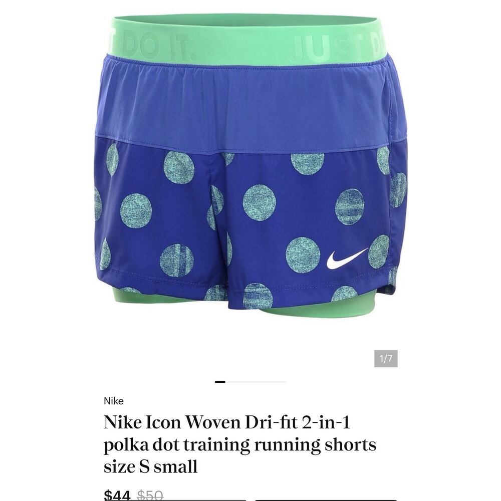 Nike Icon Woven Dri-fit 2-in-1 polka dot training/running shorts, size medium.